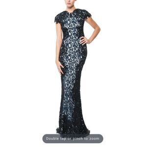 Tadashi Shoji Dress Size 16 Blue Black Lace Illusion‎ Mother of the Bride